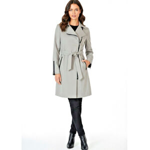 Mackage Estela Asymmetrical Leather Trim Belted Knee Length Trench Coat Sz XXS